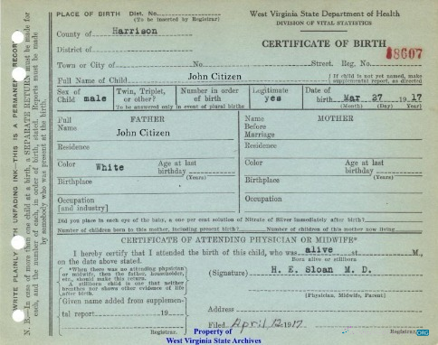 Download USA West Virginia Department of health birth certificate Photoshop template